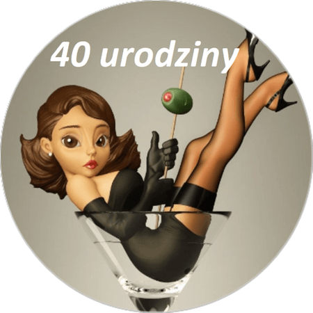 OPŁATEK NA TORT URODZINY 30 40 50 KOBIETA POSTAĆ DRINK WHISKY KIELISZEK 