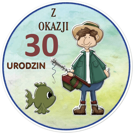 OPŁATEK NA TORT URODZINY 30 40 50 60 RYBAK WEDKARZ WEDKA MĘSKI MĘŻCZYZNA 