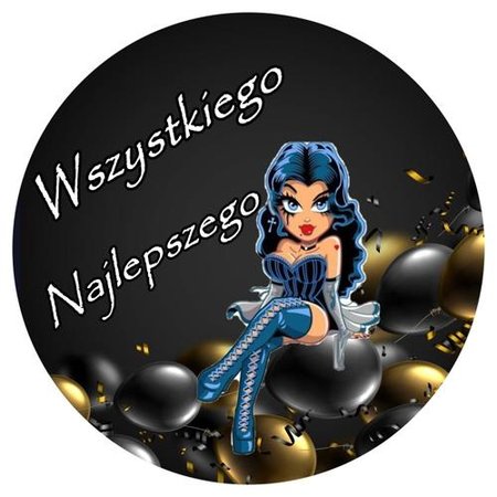 OPŁATEK NA TORT KOBIETA POSTAĆ BALON BALONY KULE  WHISKY DRINK URODZINY 18 30 40 50 60 