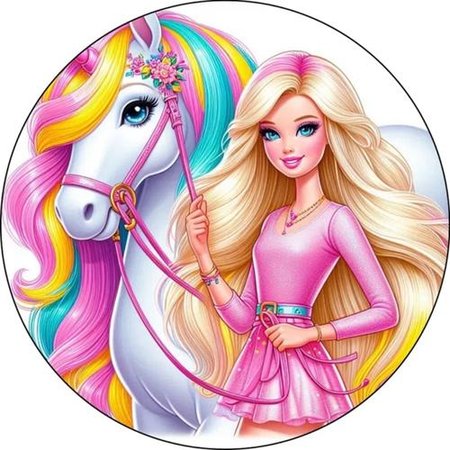 OPŁATEK NA TORT URODZINY BARBIE KSIĘŻNICZKA ELEGANTKA KOŃ PEGAZ JEDNOROŻEC