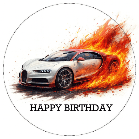 OPŁATEK NA TORT URODZINY 18 30 40 50 BUGATTI AUTO SAMOCHÓD COUPE FIRE