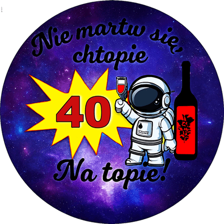 OPŁATEK NA TORT URODZINY 18 30 40 50 60 KOSMOS ASTONAUTA POSTAĆ WHISKY DRINK