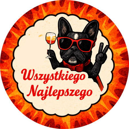 OPŁATEK NA TORT URODZINY 18 30 40 50 PIES PIESEK WHISKY DRINK IMPREZA