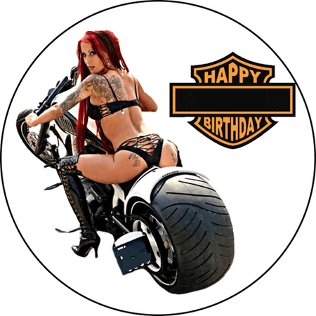 OPŁATEK NA TORT URODZINY 18 30 40 50 MOTOR HARLEY DAVIDSON KOBIETA POSTAĆ