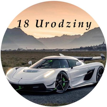 OPŁATEK NA TORT URODZINY18 30 40 50 KOENING SAMOCHÓD LOGO FURA 
